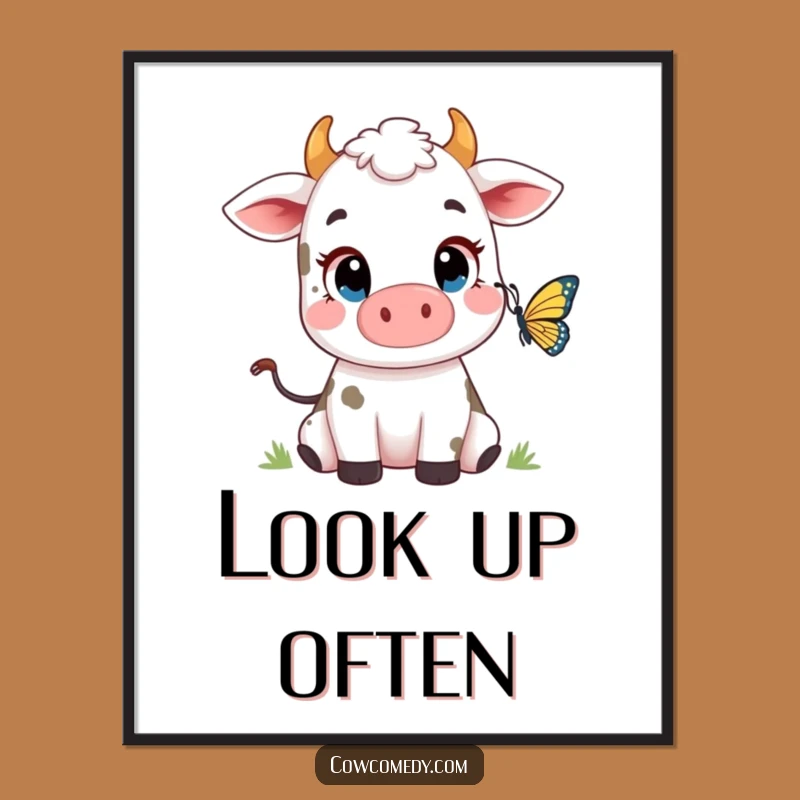 Funny Cow Butterfly Poster - Wide-Eyed Wall Art, Cute Gift Decor