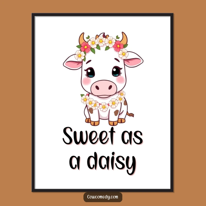 Funny Cow Floral Garland Poster: Gentle Bovine Art, Aesthetic Funny Gift