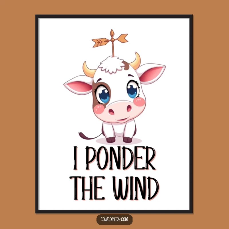 Funny Curious Cow Weather Vane Poster - Kawaii Art Print Gift