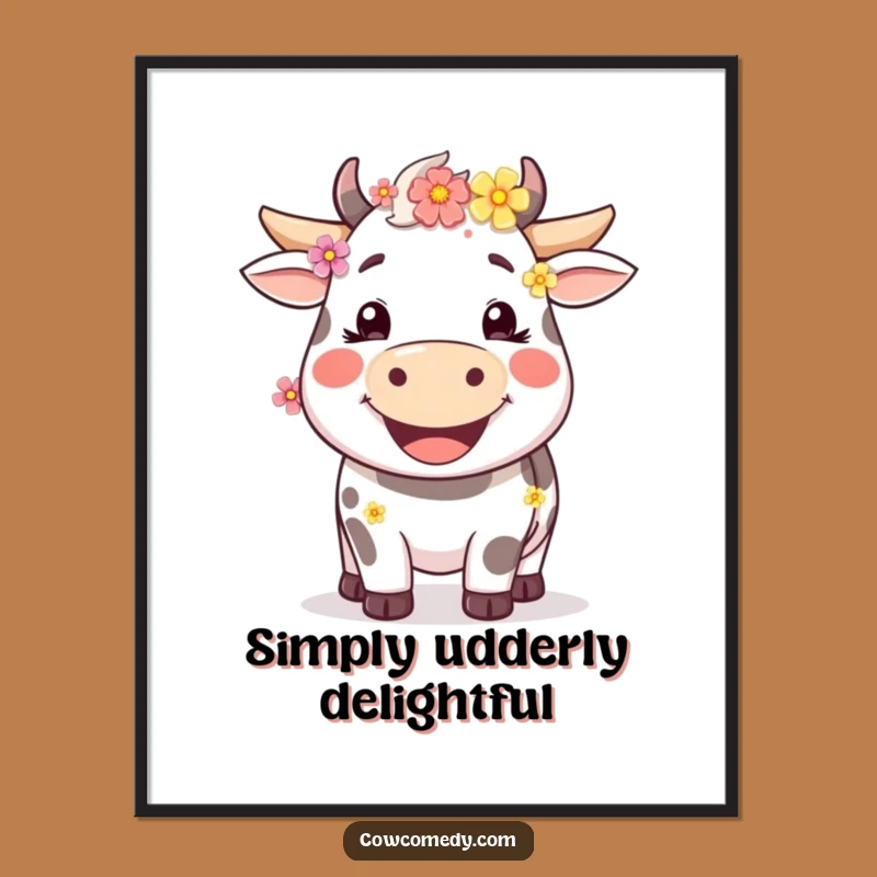 Funny Happy Cow Wall Art Smiling Floral Cow Decor Perfect Funny Gift