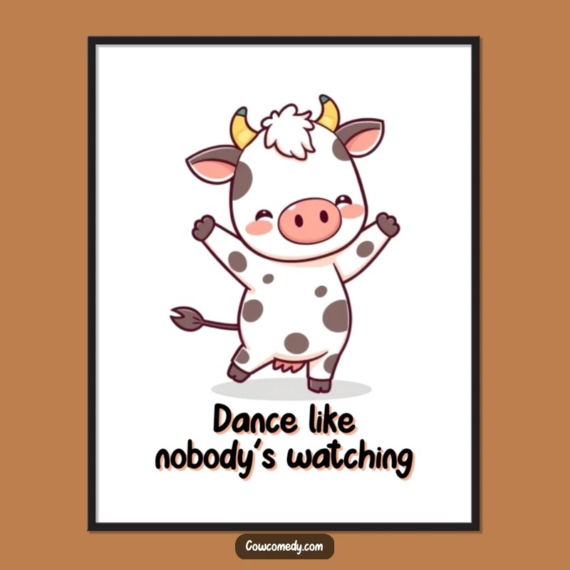 Funny Kawaii Cow Dance Poster - Spotted Wall Art, Cute Gift Decor