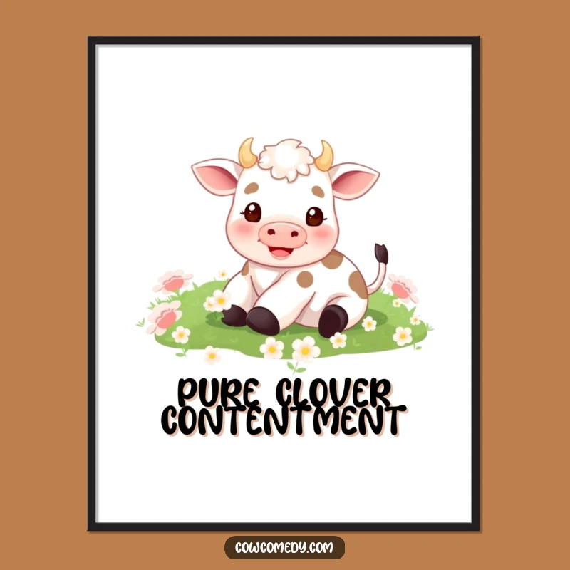 Funny Tiny Cow Poster: Clover Rolling Art, Unique Funny Gift Decor