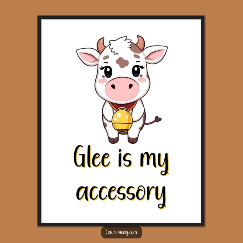 Funny Whimsical Cow Poster: Sparkle Bell Art, Unique Funny Gift Decor