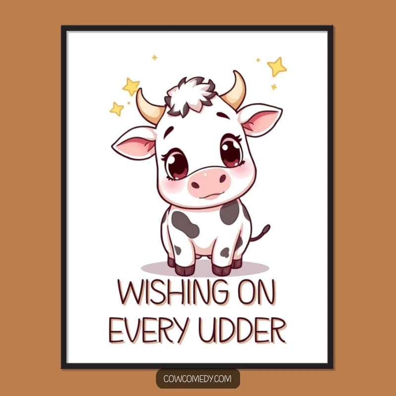 Funny Wondering Cow Catching Stars Poster: Whimsical Wall Art, Perfect Funny Gift