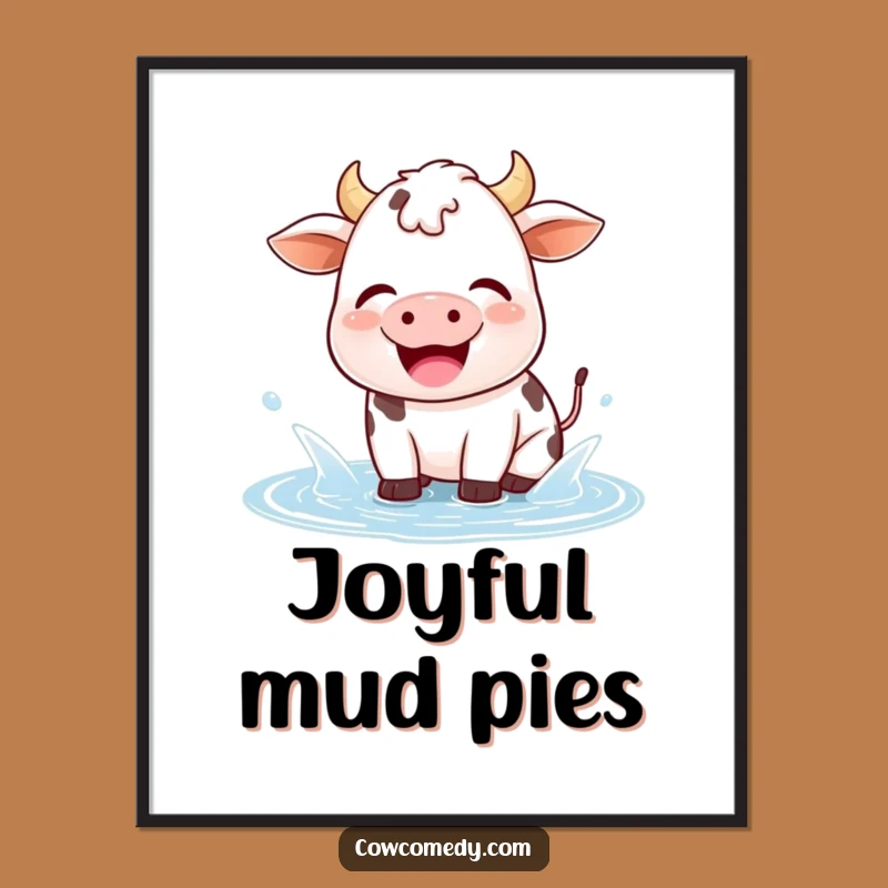 Funny Kawaii Cow Puddle Splash Poster: Walls Filled with Joyful Art