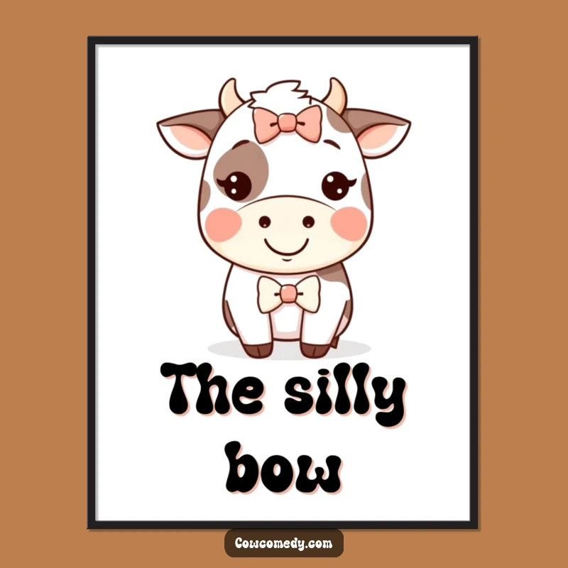 Funny Kawaii Cow Grin Poster - Silly Bow Art, Charming Funny Gift!