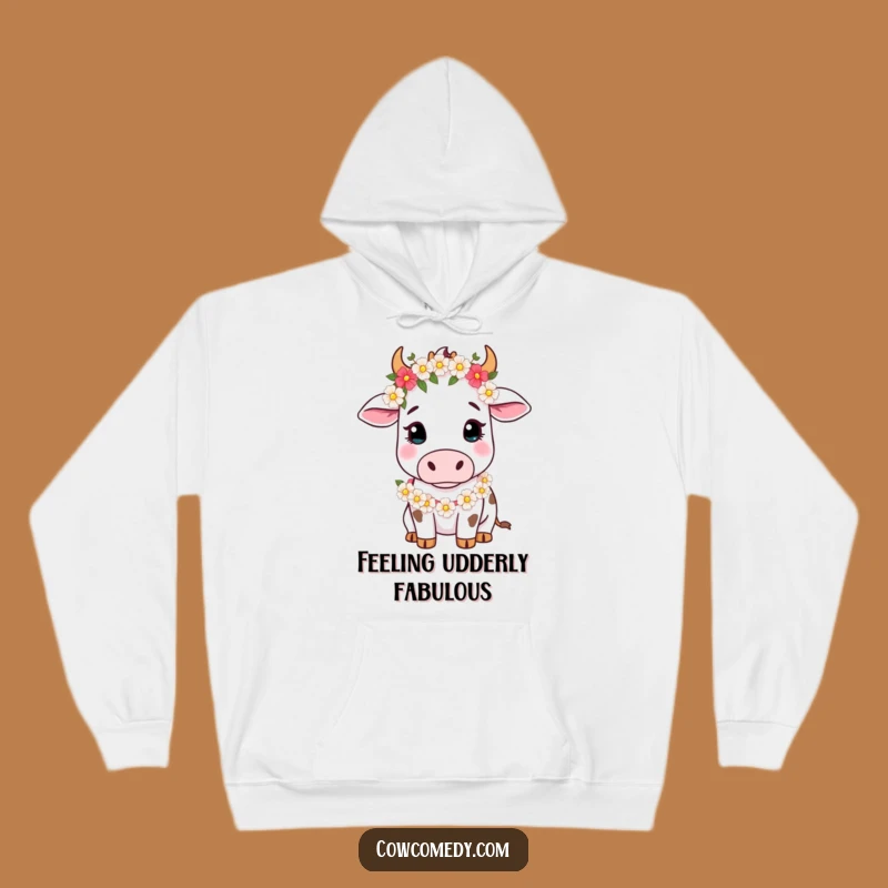 Cozy Funny Cow Floral Garland Hoodie: Gentle Charm, Ultimate Funny Gift