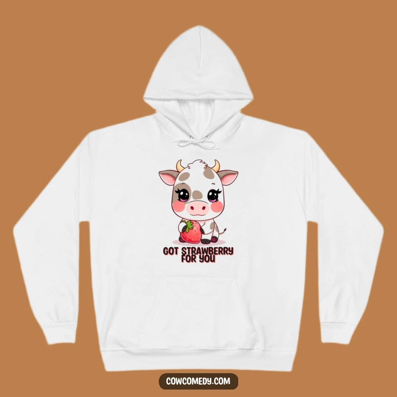 Funny Kawaii Cow Strawberry Hoodie - Cozy Blushing Farm Animal Gift