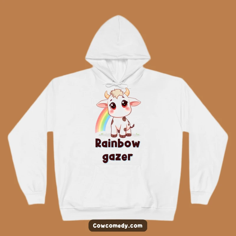 Cozy Funny Rainbow Cow Hoodie - Whimsical Big Eyes Gift