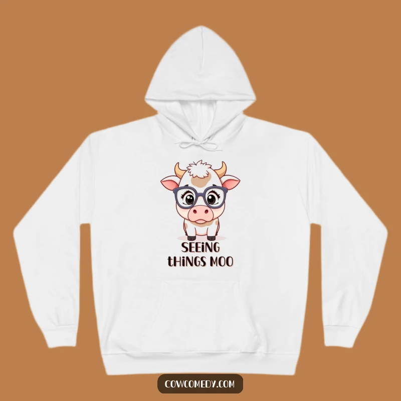 Funny Kawaii Cow Glasses Hoodie - Cozy Surprised Farm Animal Gift