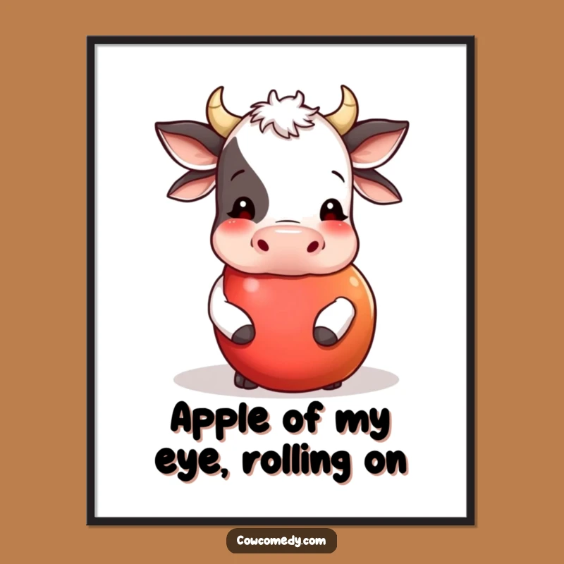 Funny Free Printable Wall Art: Playful Cow Rolling Apple for Whimsical Decor