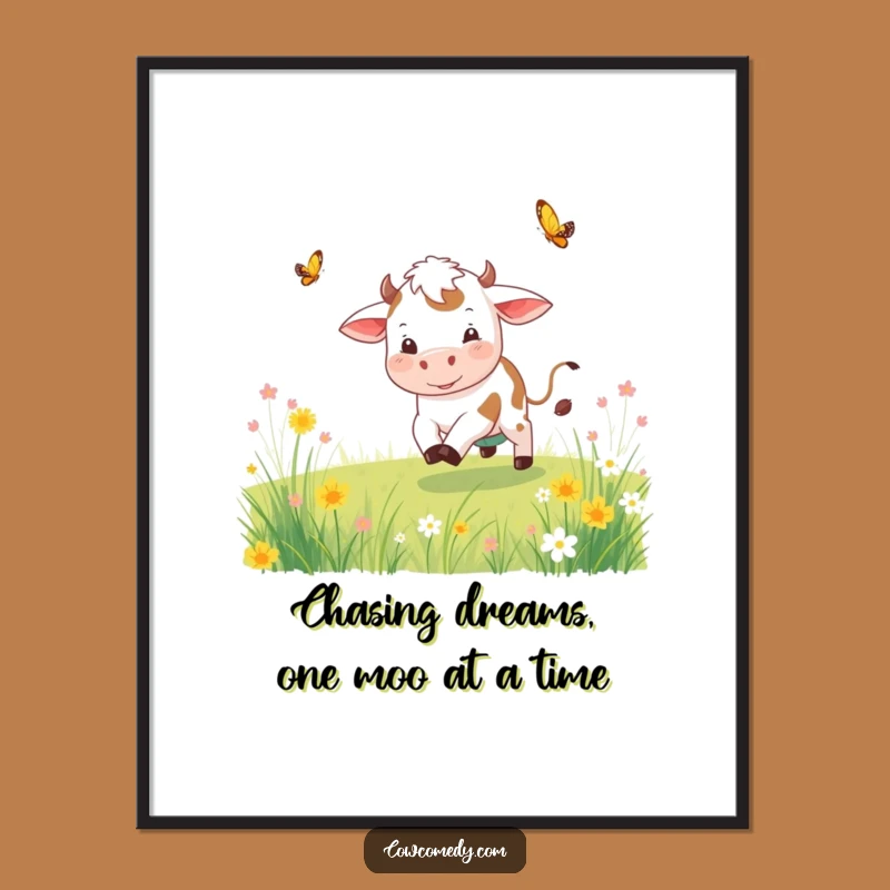 Free Printable Wall Art: Playful Cow Chasing Butterfly - Funny Decor