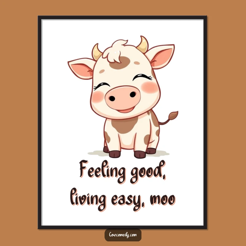 Funny Free Printable Wall Art: Smiling Cow Breezy Bliss - Relaxing Downloadable Art