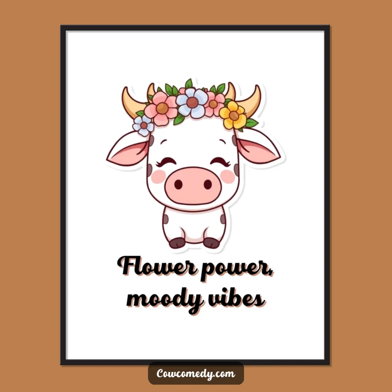 Free Printable Kawaii Cow Wall Art: Flower Crown Serenity Funny Downloadable Art
