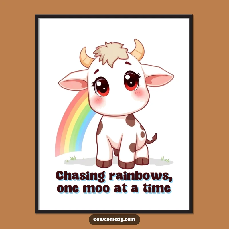 Funny Free Printable Wall Art: Curious Cow Rainbow Gaze - Whimsical Downloadable Art