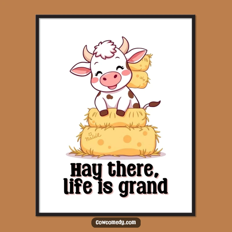 Funny Free Printable Wall Art: Giggling Cow Hay Bales, Quirky Downloadable Decor