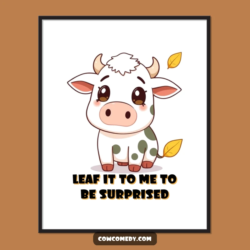 Funny Free Printable Wall Art: Surprised Cow & Leaf for Whimsical Decor