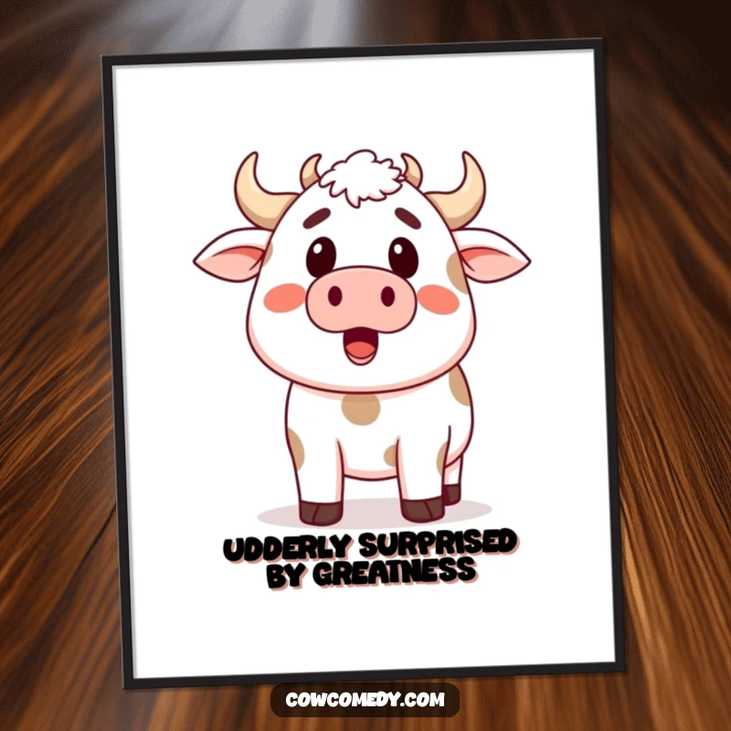 Funny Free Printable Wall Art: A cow with its mouth open, looking surprised and exclaiming a loud moo.