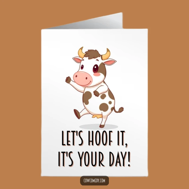 Free Printable Birthday Card: Cheerful Cow Dancing, Funny Downloadable Gift for Party Animals