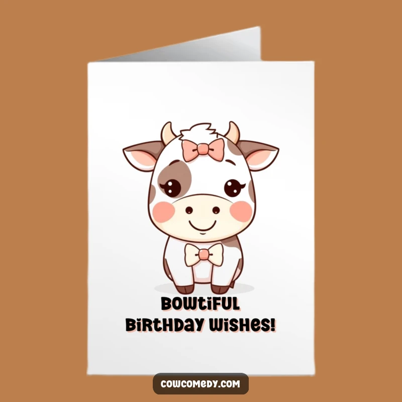 Free Printable Birthday Card: Silly Bow Kawaii Cow Grin Fun