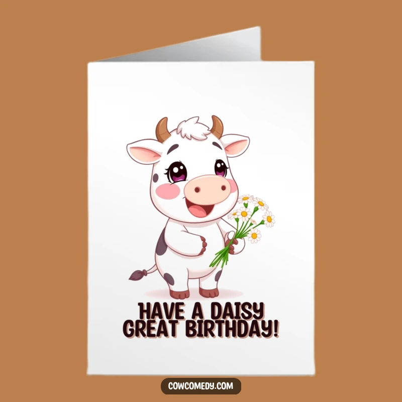 Free Printable Birthday Cow Card: Funny Downloadable Gift with Daisy Bouquet