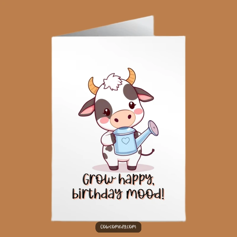 Free Printable Kawaii Cow Watering Birthday Card: Playful Gift Downloadable