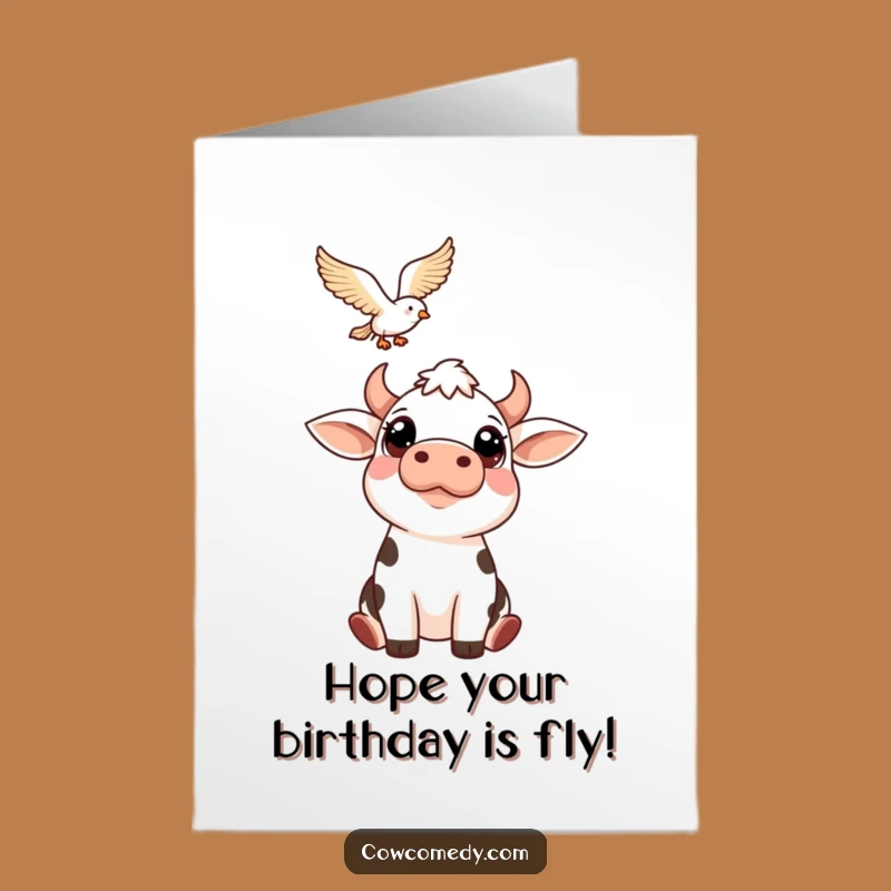 Free Printable Birthday Card: Curious Cow Watching Bird for a Sky-High Celebration
