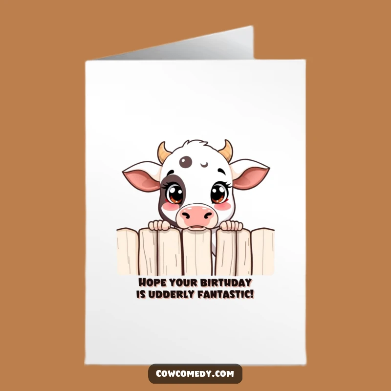 Free Printable Birthday Card: Curious Cow Peeking - Funny Downloadable Gift
