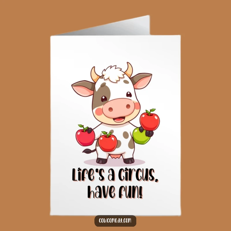 Free Printable Wobbly Cow Juggler Birthday Card: Funny Downloadable Gift