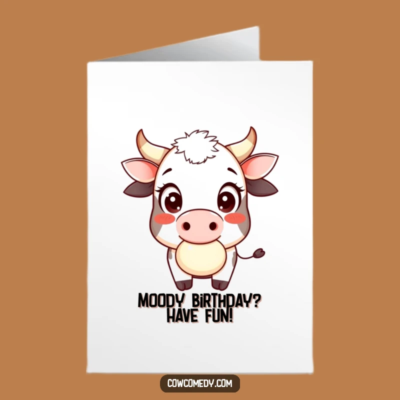 Free Printable Birthday Card: Smiling Cow Chewing Cud Downloadable Gift