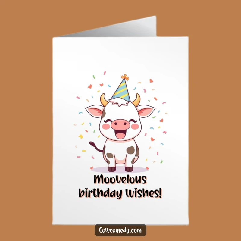 Free Printable Birthday Card: Excited Cow Party - Fun Downloadable Gift
