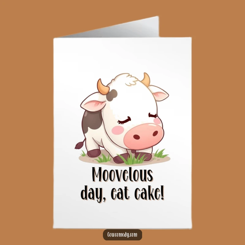 Free Printable Birthday Card: Contented Cow Relaxing, Funny Downloadable Gift for Cow Lovers