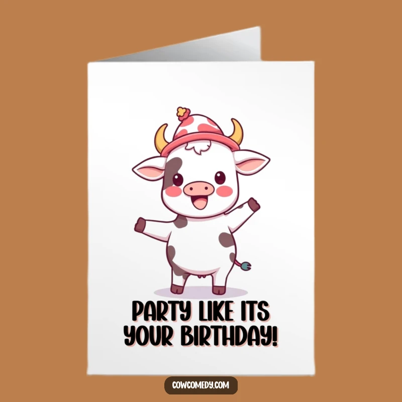 Free Printable Dancing Cow Birthday Card: Silly Hat Fun Funny Downloadable Gift
