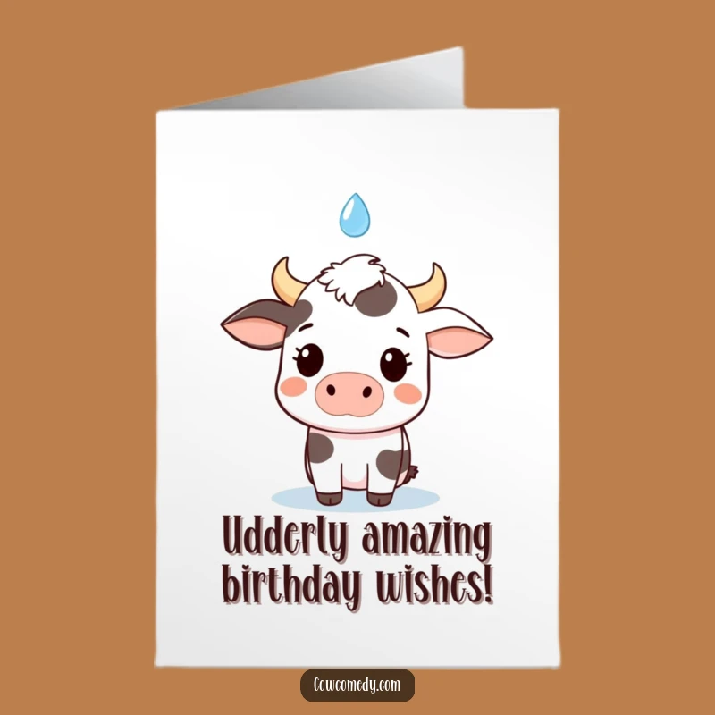 Free Printable Birthday Card: Surprised Kawaii Cow Funny Downloadable Gift for Her