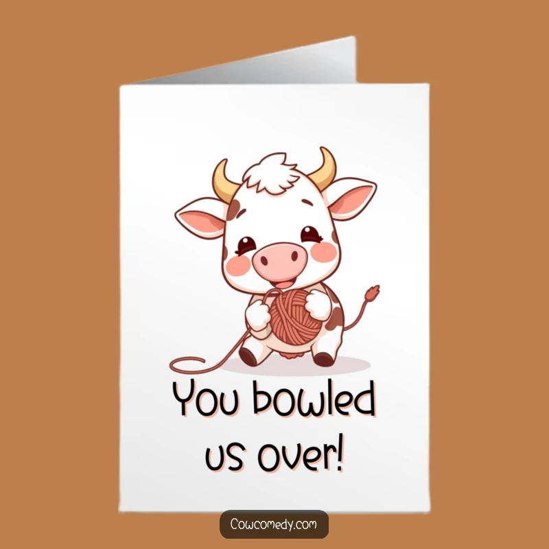 Free Printable Congrats Card: Cow's Playful Yarn Ball Celebration!