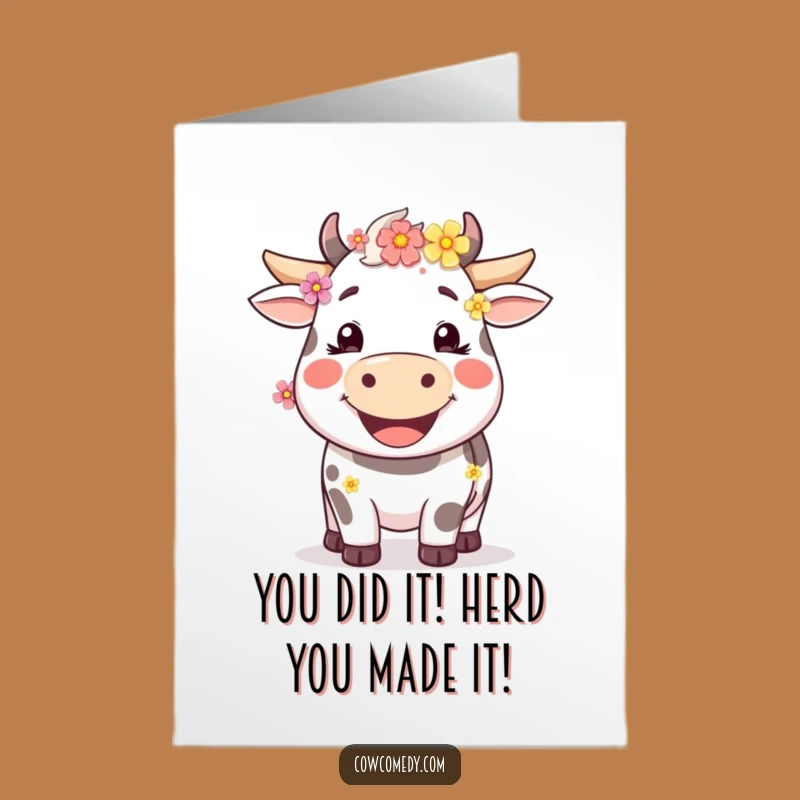 Free Printable Congrats Card: Happy Cow Celebrating - Funny Downloadable Gift