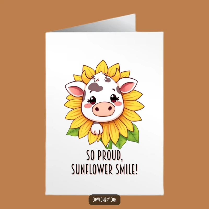 Free Printable Congrats Card: Shy Kawaii Cow Sunflower Bloom