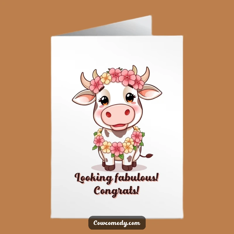 Free Printable Congrats Card: Silly Cow's Floral Style, Funny Downloadable Gift for Celebrations