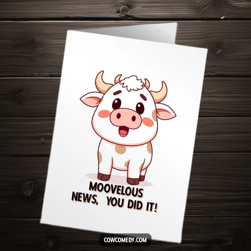Funny Free Printable Congratulations Card: A cow looking shocked with its mouth open in a big moo.
