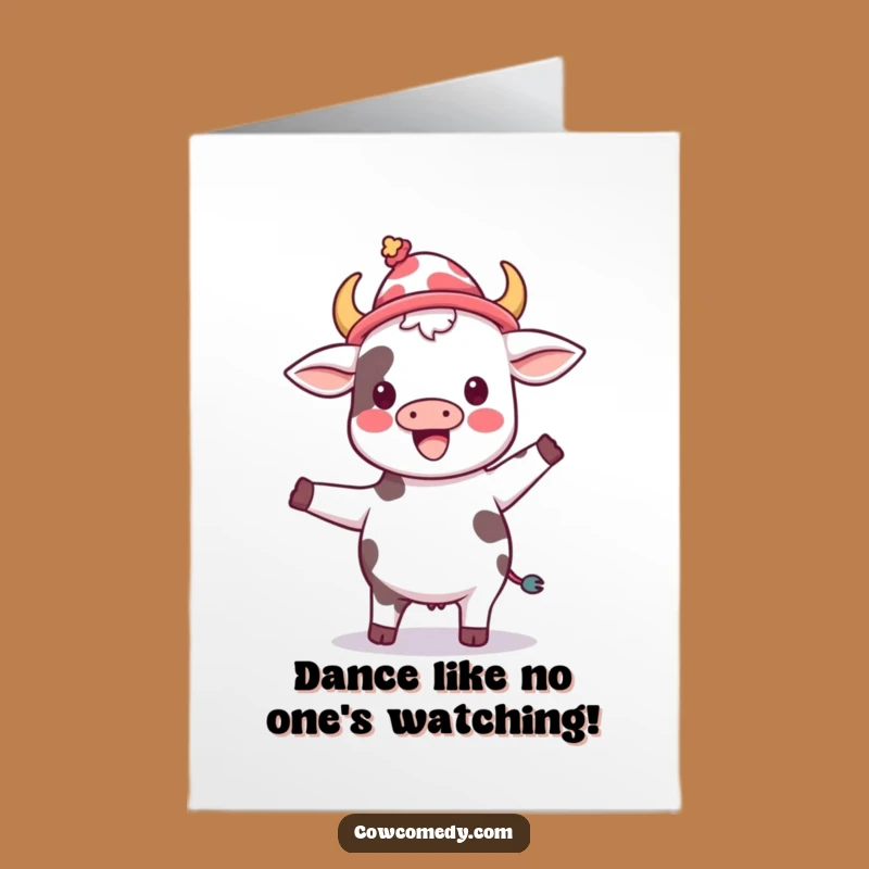 Free Printable Dancing Cow Congrats Card: Silly Hat Joy Funny Downloadable Gift