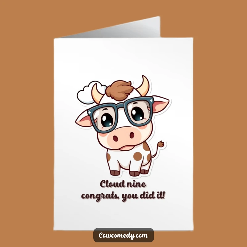 Free Printable Kawaii Cow Congrats Card: Funny Glasses Cow Downloadable Gift