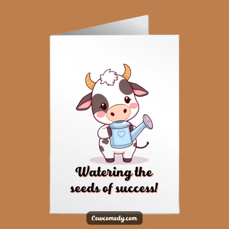 Free Printable Kawaii Cow Watering Congrats Card: Fun Gift Downloadable