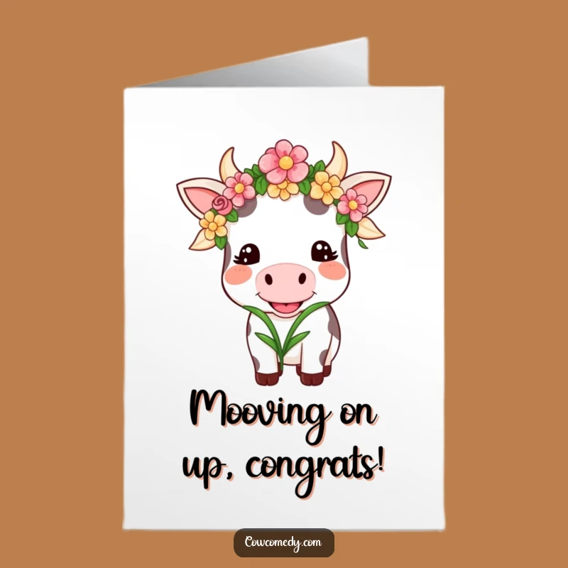 Free Printable Kawaii Cow Congrats Card: Funny Floral Cow Downloadable Gift