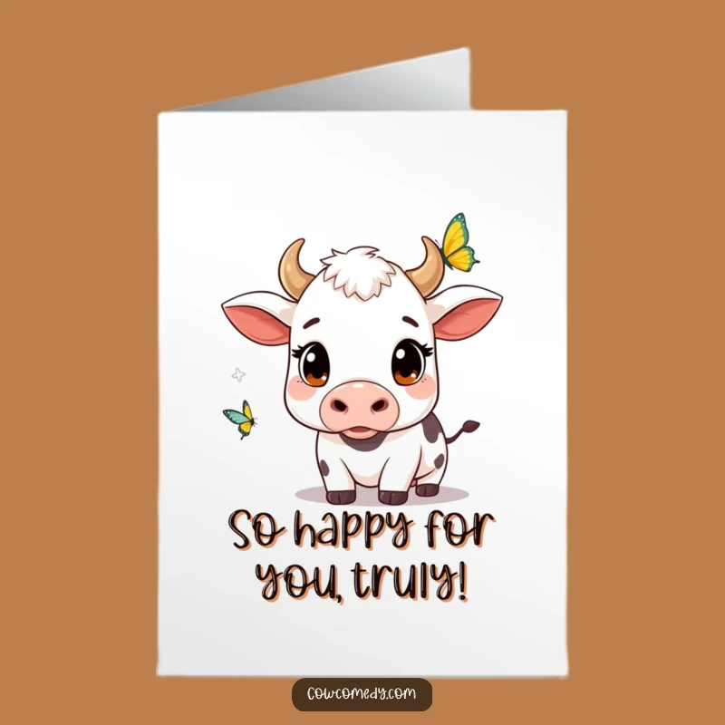 Free Printable Kawaii Cow Congrats Card: Curious Butterfly Watcher Funny Gift