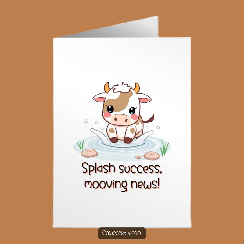 Free Printable Congrats Card: Joyful Kawaii Cow Pond Splash