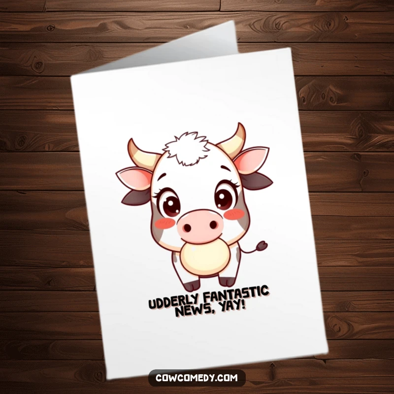 Funny Free Printable Congratulations Card: A smiling cow with big, innocent eyes playfully chews cud, celebrating achievements.