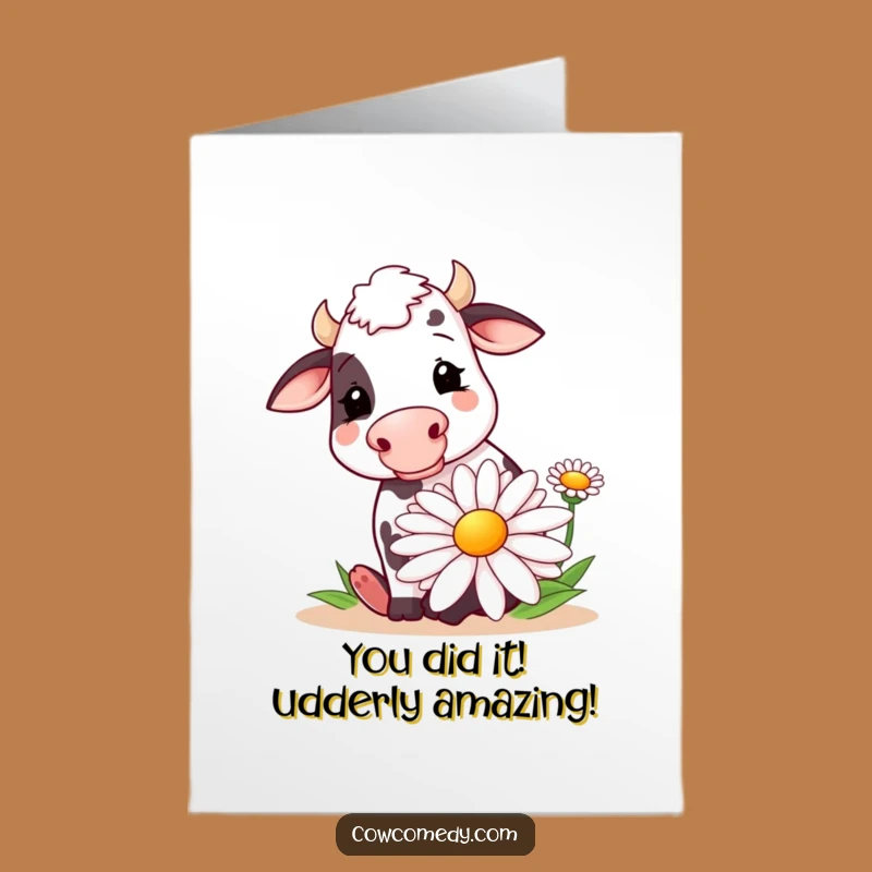 Free Printable Congratulations Card: Blissful Cow Daisy Muncher for Joyful Achievements