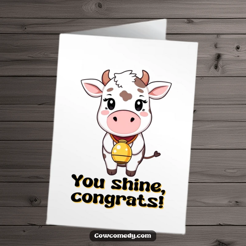 Funny Free Printable Congratulations Card: A whimsical cow adorned with a bell that sparkles with absolute glee.