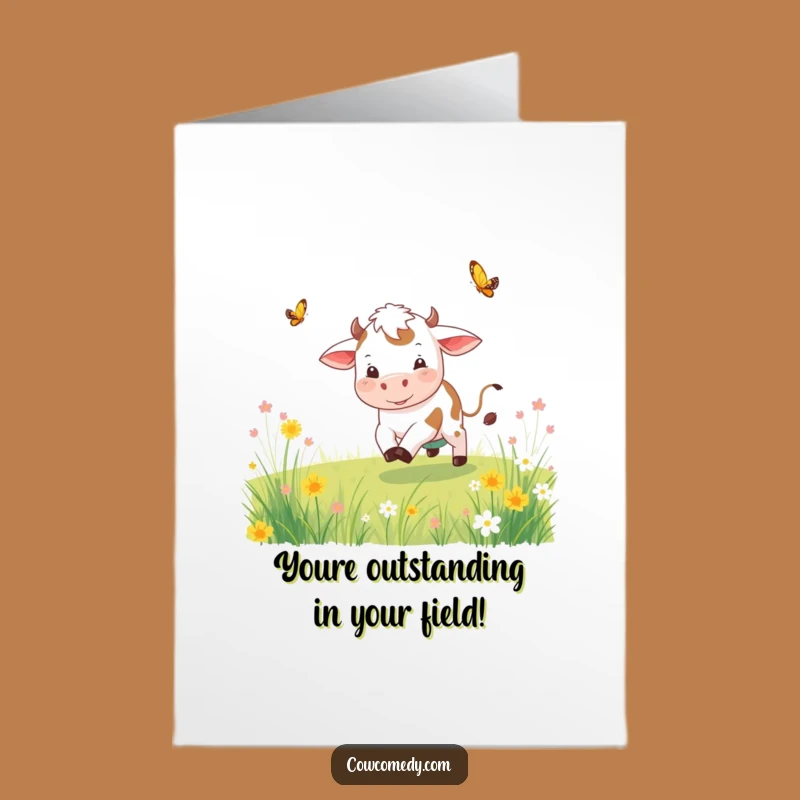 Free Printable Congrats Card: Playful Cow & Butterfly - Funny Downloadable Gift
