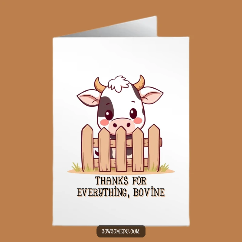 Free Printable Kawaii Cow Thank You Card: Shy Cow Downloadable Gift